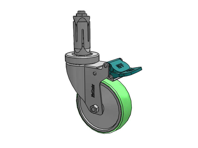 Stainless Steel Hospital Round Nylon Expanding Adapters Caster with 4 x 1.25 Antimicrobial Rubber Wheel Directional Lock