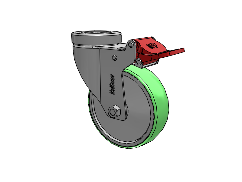 Stainless Steel Hospital Hollow Kingpin Swivel Caster with 4 x 1.25 Antimicrobial Rubber Wheel and Total Lock Brake