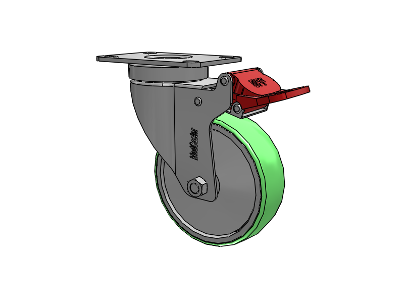 Stainless Steel Hospital Top Plate Swivel Caster with 4 x 1.25 Antimicrobial Rubber Wheel and Total Lock Brake