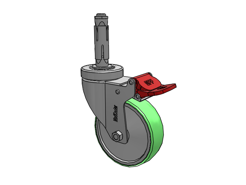 Stainless Steel Hospital Round Nylon Expanding Adapters Caster with 4 x 1.25 Antimicrobial Rubber Wheel Total Lock