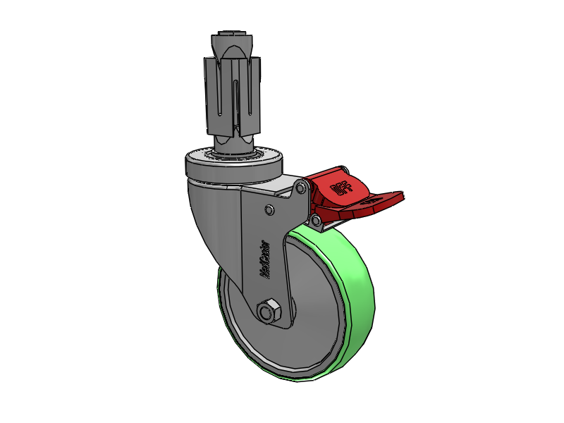 Stainless Steel Hospital Square Nylon Expanding Adapters Caster with 4 x 1.25 Antimicrobial Rubber Wheel Total Lock