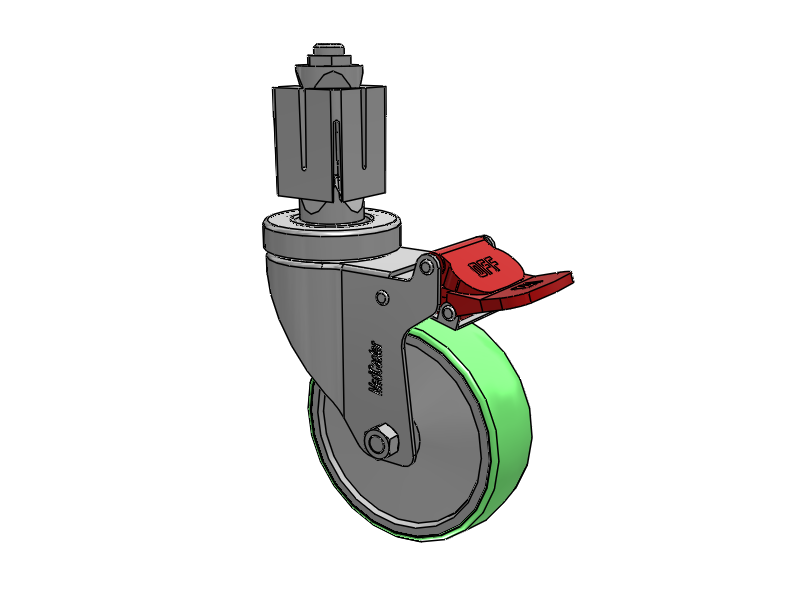 Stainless Steel Hospital Square Nylon Expanding Adapters Caster with 4 x 1.25 Antimicrobial Rubber Wheel Total Lock