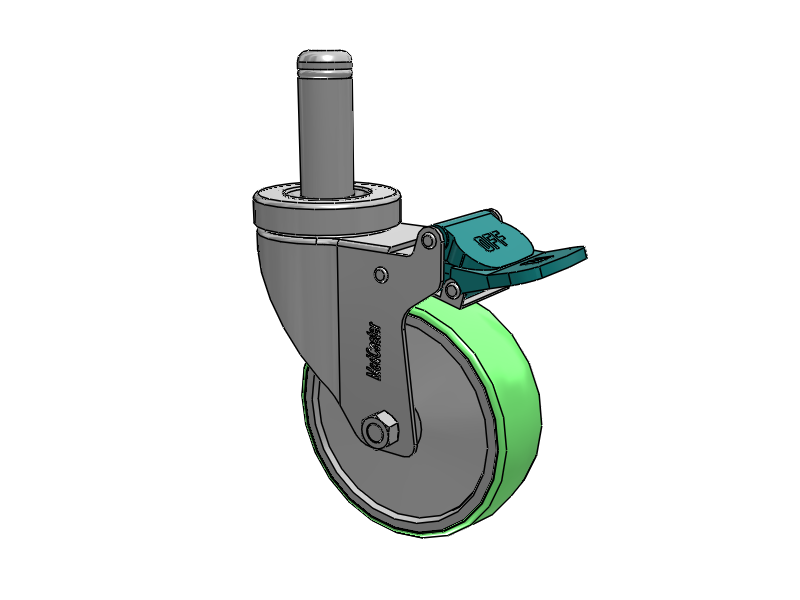 Stainless Steel Hospital Grip Ring Stem Caster with 4 x 1.25 Antimicrobial Rubber Wheel and Directional Lock Brake