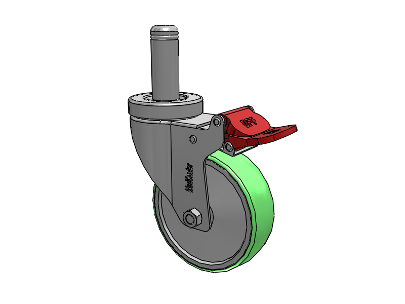 Stainless Steel Hospital Grip Ring Stem Caster with 4 x 1.25 Antimicrobial Rubber Wheel and Total Lock Brake