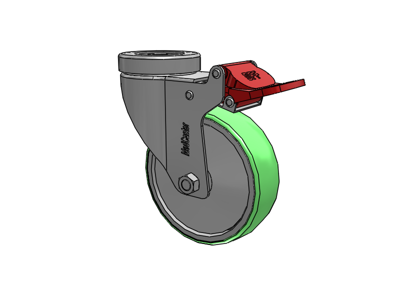 Stainless Steel Hospital Hollow Kingpin Swivel Caster with 4 x 1.25 Antimicrobial Rubber Wheel and Total Lock Brake