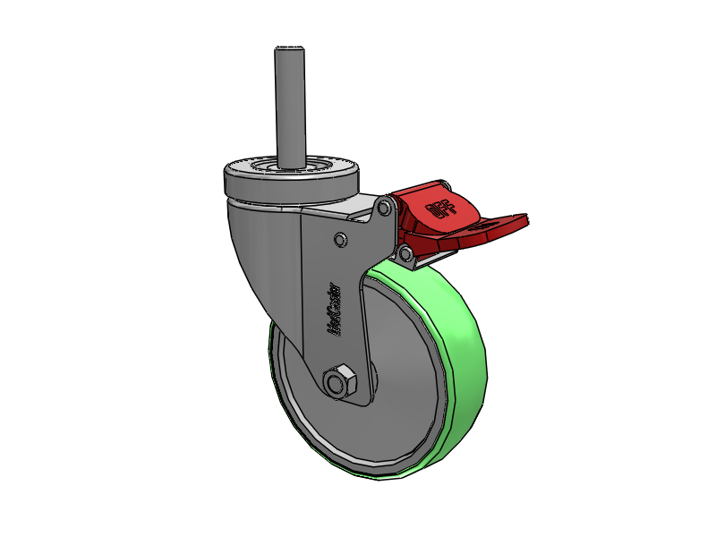 Stainless Steel Hospital Threaded Stem Caster with 4 x 1.25 Antimicrobial Rubber Wheel and Total Lock Brake