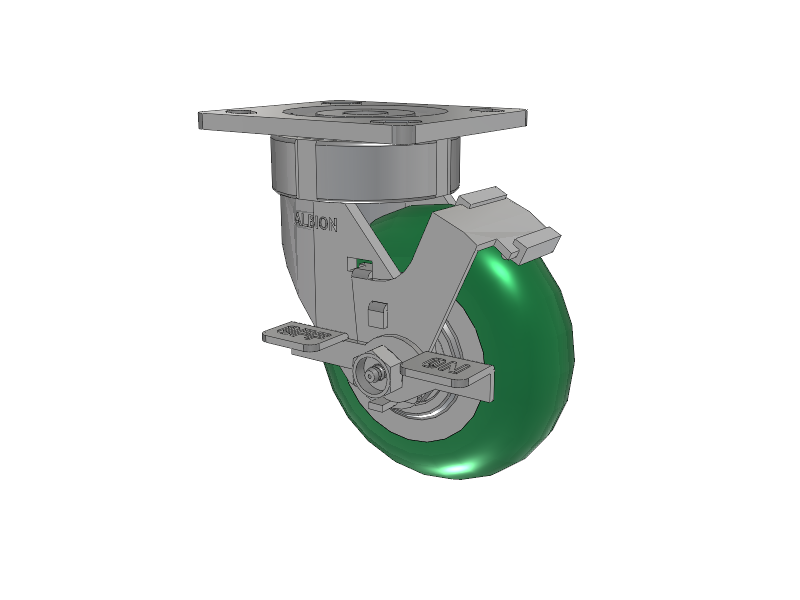 18 Series Top Plate Swivel Caster with 5 x 2 Green Tread on Aluminum Core PM - Round Polyurethane (Aluminum Core) Wheel and Face Brake