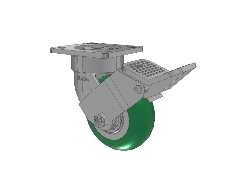 18 Series Top Plate Swivel Caster with 5 x 2 Green Tread on Aluminum Core PM - Round Polyurethane (Aluminum Core) Wheel and Face Brake