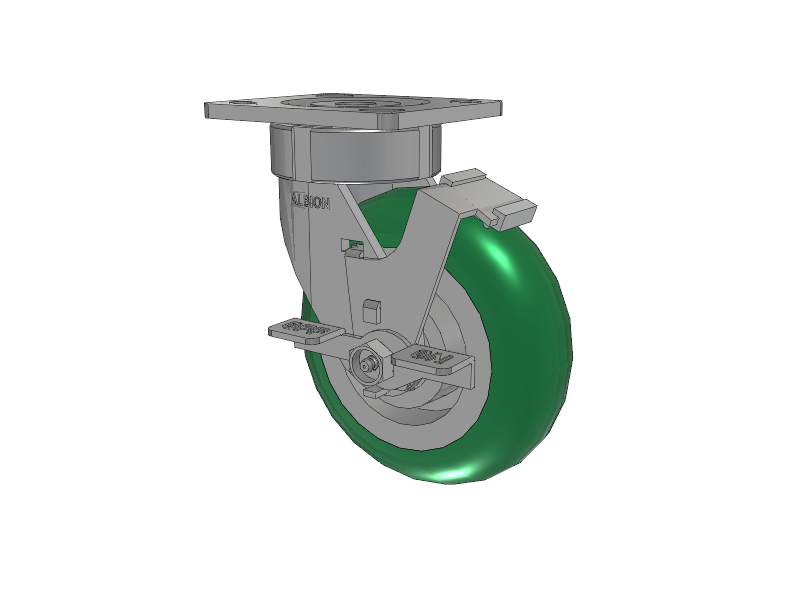 18 Series Top Plate Swivel Caster with 6 x 2 Green Tread on Aluminum Core PM - Round Polyurethane (Aluminum Core) Wheel and Face Brake