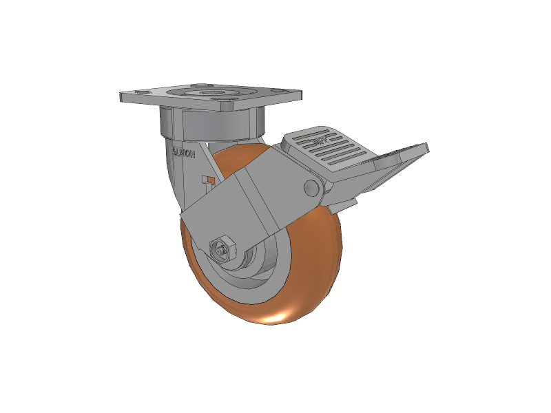 18 Series Top Plate Swivel Caster with 6 x 2 Butterscotch Tread on Aluminum Core PM - Round Polyurethane (Aluminum Core) Wheel and Face Brake