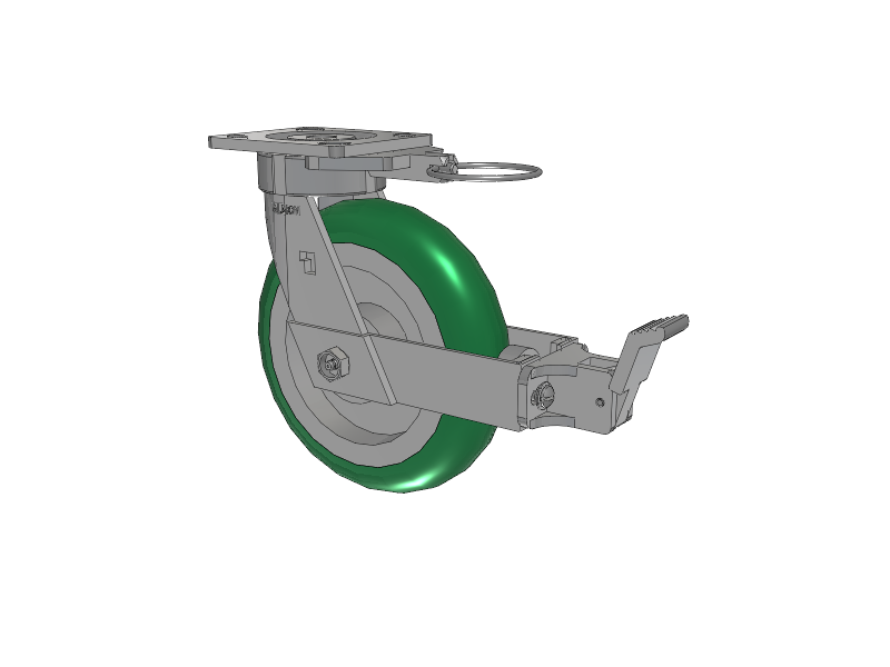 18 Series Top Plate Swivel Caster with 8 x 2 Green Tread on Aluminum Core PM - Round Polyurethane (Aluminum Core) Wheel and Face Brake