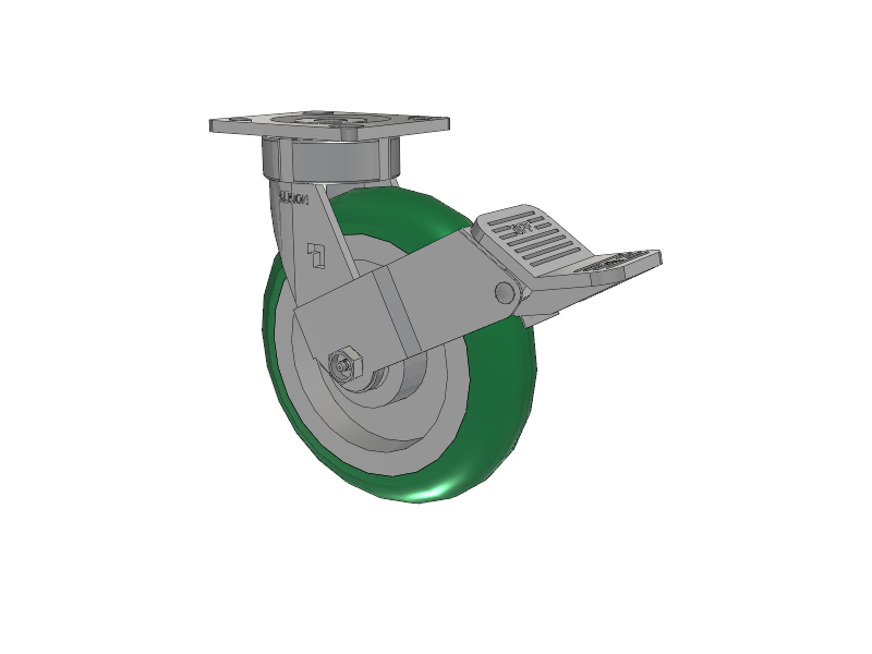 18 Series Top Plate Swivel Caster with 8 x 2 Green Tread on Aluminum Core PM - Round Polyurethane (Aluminum Core) Wheel and Face Brake
