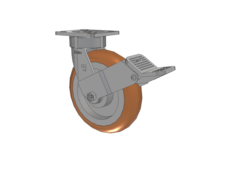 18 Series Top Plate Swivel Caster with 8 x 2 Butterscotch Tread on Aluminum Core PM - Round Polyurethane (Aluminum Core) Wheel and Face Brake