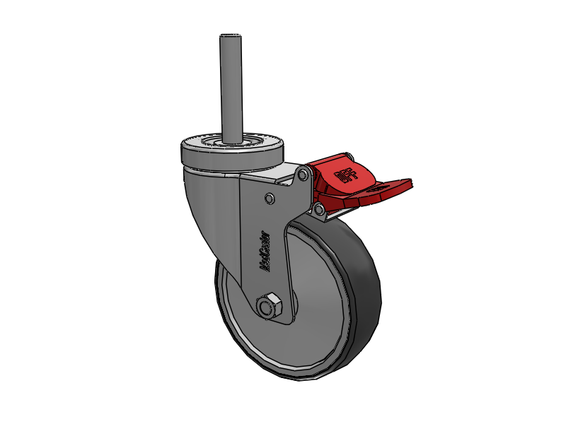 Stainless Steel Hospital Threaded Stem Caster with 4 x 1.25 Thermoplastic Rubber Wheel and Total Lock Brake
