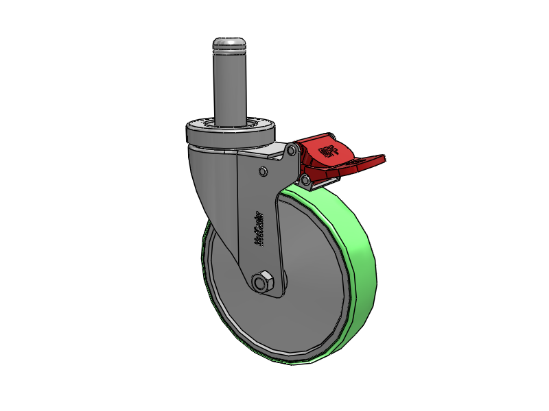 Stainless Steel Hospital Grip Ring Stem Caster with 5 x 1.25 Antimicrobial Rubber Wheel and Total Lock Brake