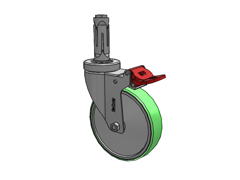 Stainless Steel Hospital Round Nylon Expanding Adapters Caster with 5 x 1.25 Antimicrobial Rubber Wheel Total Lock