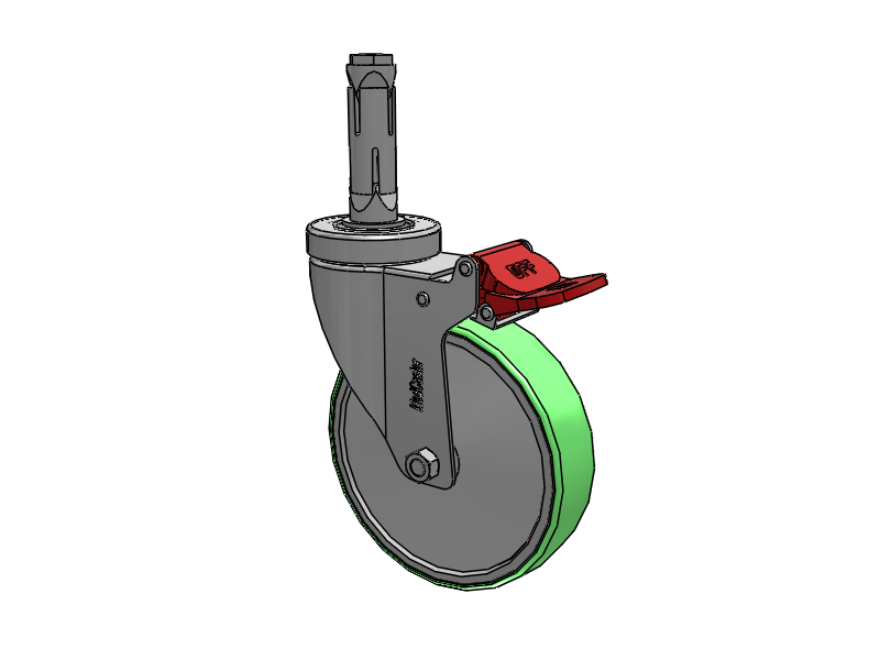 Stainless Steel Hospital Round Nylon Expanding Adapters Caster with 5 x 1.25 Antimicrobial Rubber Wheel Total Lock