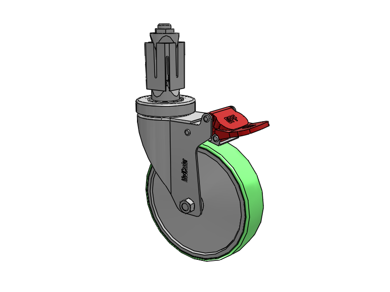 Stainless Steel Hospital Square Nylon Expanding Adapters Caster with 5 x 1.25 Antimicrobial Rubber Wheel Total Lock