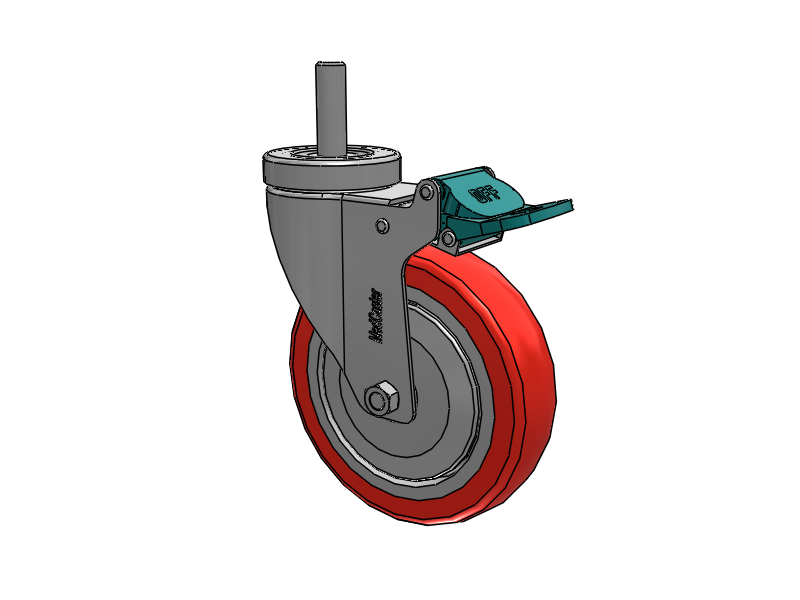 Stainless Steel Hospital Threaded Stem Caster with 5 x 1.25 High-Temp Thermal Rubber Wheel and Directional Lock Brake