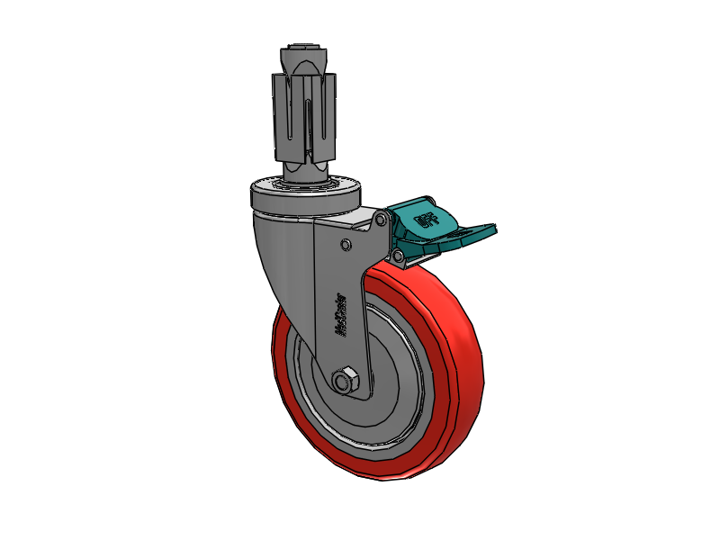 Stainless Steel Hospital Square Nylon Expanding Adapters Caster with 5 x 1.25 High-Temp Thermal Rubber Wheel Directional Lock