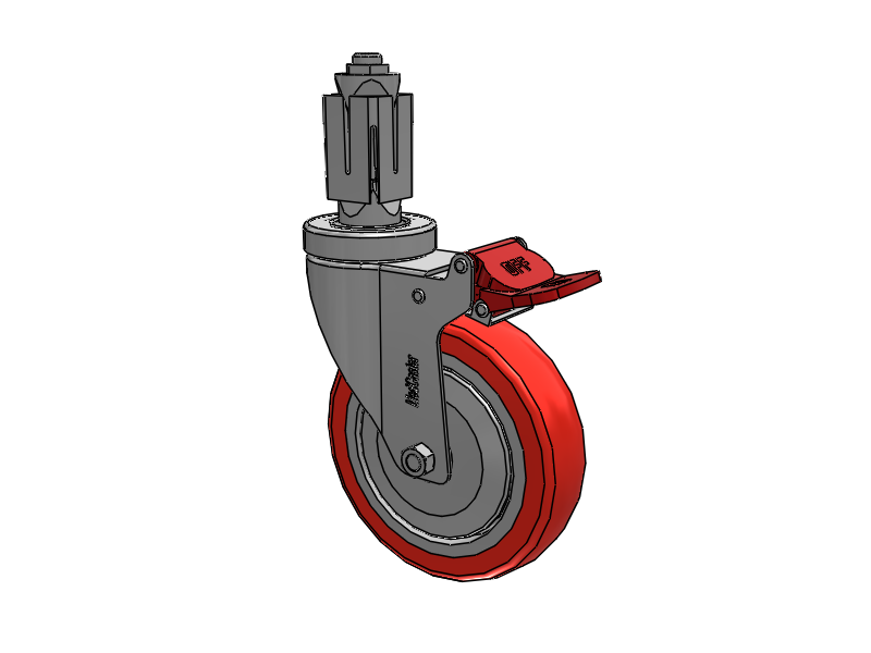 Stainless Steel Hospital Square Nylon Expanding Adapters Caster with 5 x 1.25 High-Temp Thermal Rubber Wheel Total Lock
