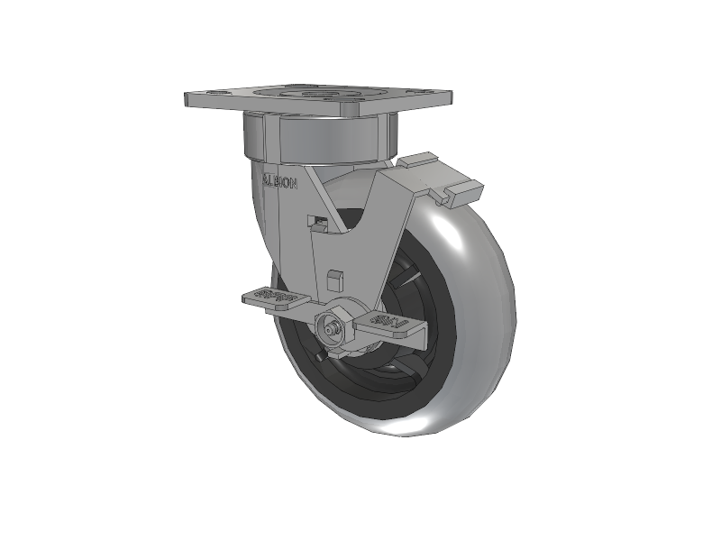 18 Series Top Plate Swivel Caster with 6 x 2 Grey Tread on Grey Core XP - X-treme Plus Solid Polyurethane Wheel and Face Brake