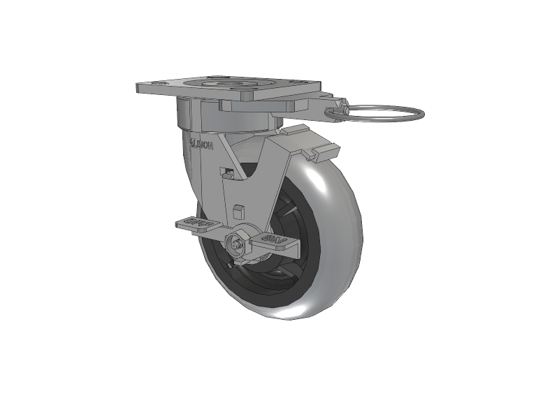 18 Series Top Plate Swivel Caster with 6 x 2 Grey Tread on Grey Core XP - X-treme Plus Solid Polyurethane Wheel and Face Brake