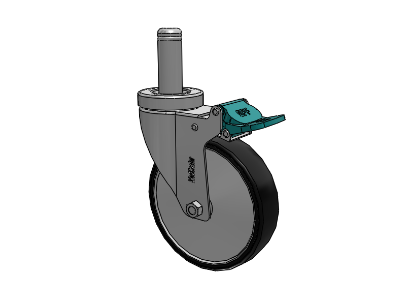 Roulette pivotante à tige et anneau de préhension en acier inoxydable pour usage hospitalier, équipée de 5 roues en polyuréthane TPU de 1,25 et d'un frein de blocage directionnel