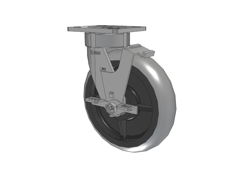 18 Series Top Plate Swivel Caster with 8 x 2 Grey Tread on Grey Core XP - X-treme Plus Solid Polyurethane Wheel and Face Brake