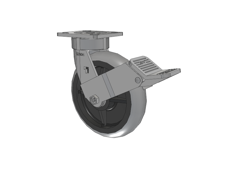 18 Series Top Plate Swivel Caster with 8 x 2 Grey Tread on Grey Core XP - X-treme Plus Solid Polyurethane Wheel and Face Brake