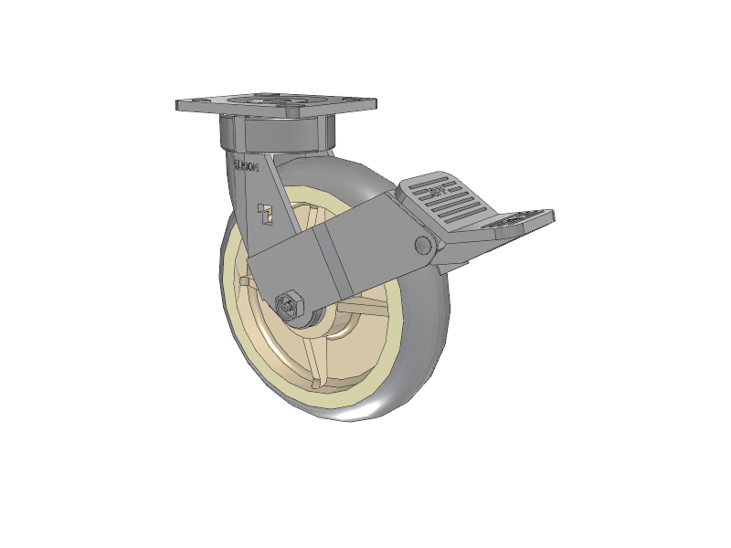 18 Series Top Plate Swivel Caster with 8 x 2 Grey Tread on Grey Core XR - Performa - Prevenz Antimicrobial Wheel and Face Brake