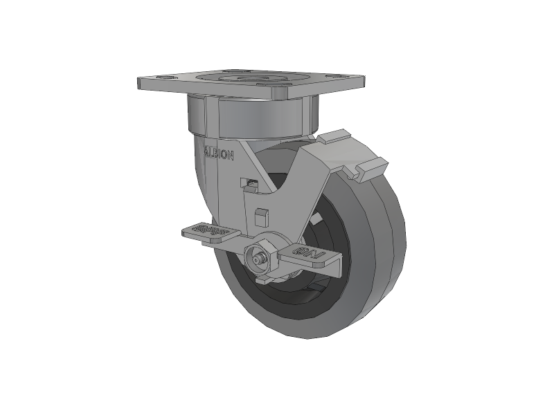 18 Series Top Plate Swivel Caster with 5 x 2 Grey Tread on Grey Core XS - Performa X-tra Soft Rubber (Flat) - Prevenz Antimicrobial Wheel and Face Brake