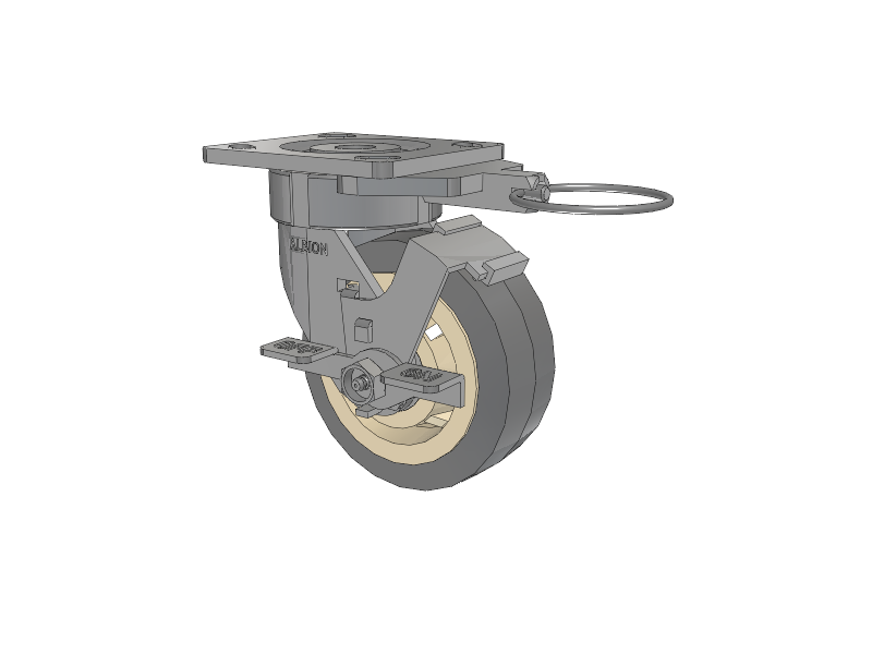 18 Series Top Plate Swivel Caster with 5 x 2 Grey Tread on Grey Core XS - Performa X-tra Soft Rubber (Flat) - Prevenz Antimicrobial Wheel and Face Brake