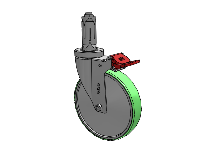 Stainless Steel Hospital Round Nylon Expanding Adapters Caster with 6 x 1.25 Antimicrobial Rubber Wheel Total Lock