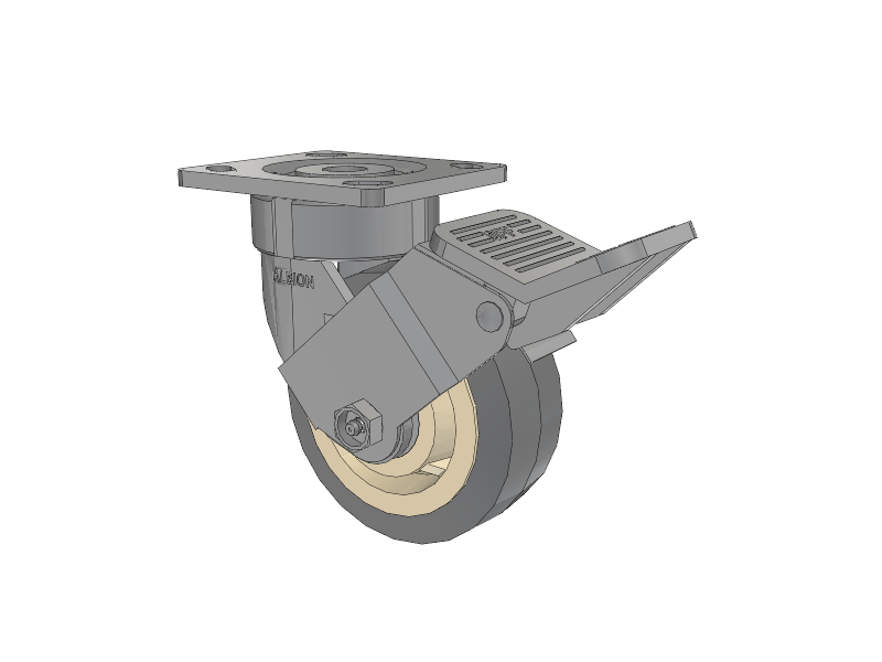 18 Series Top Plate Swivel Caster with 5 x 2 Grey Tread on Grey Core XS - Performa X-tra Soft Rubber (Flat) - Prevenz Antimicrobial Wheel and Face Brake