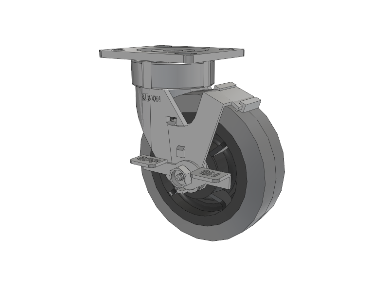 18 Series Top Plate Swivel Caster with 6 x 2 Grey Tread on Grey Core XS - Performa X-tra Soft Rubber (Flat) - Prevenz Antimicrobial Wheel and Face Brake