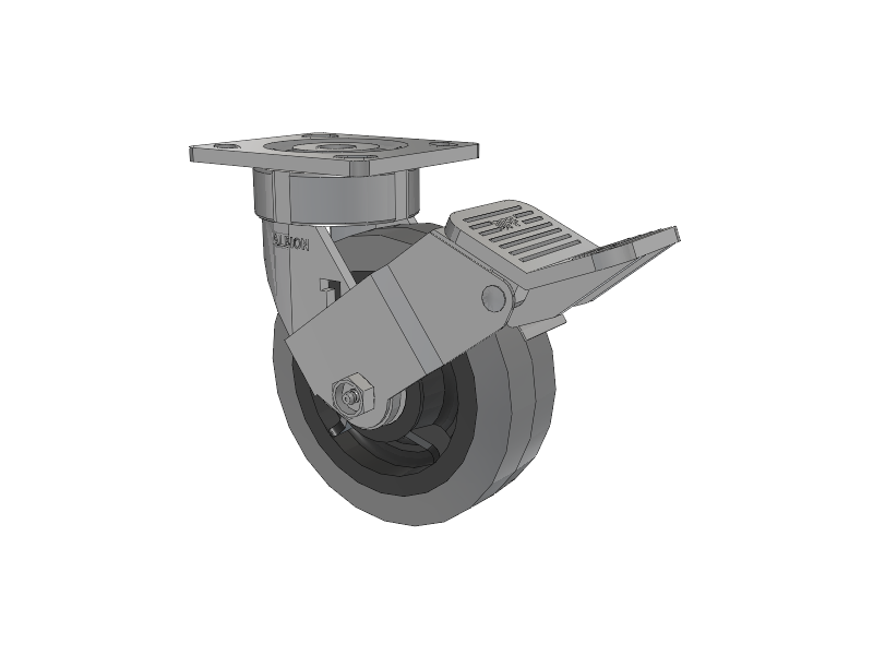 18 Series Top Plate Swivel Caster with 6 x 2 Grey Tread on Grey Core XS - Performa X-tra Soft Rubber (Flat) - Prevenz Antimicrobial Wheel and Face Brake