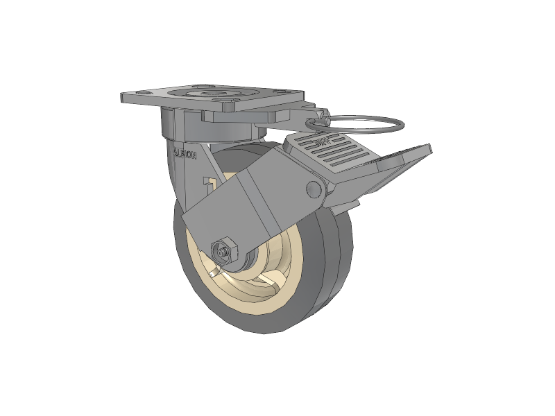 18 Series Top Plate Swivel Caster with 6 x 2 Grey Tread on Grey Core XS - Performa X-tra Soft Rubber (Flat) - Prevenz Antimicrobial Wheel and Face Brake