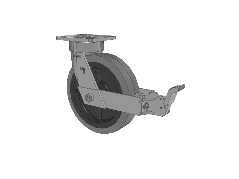 18 Series Top Plate Swivel Caster with 8 x 2 Grey Tread on Grey Core XS - Performa X-tra Soft Rubber (Flat) - Prevenz Antimicrobial Wheel and Face Brake