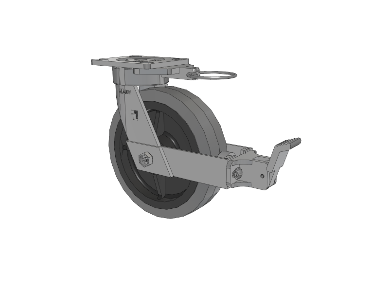 18 Series Top Plate Swivel Caster with 8 x 2 Grey Tread on Grey Core XS - Performa X-tra Soft Rubber (Flat) - Prevenz Antimicrobial Wheel and Face Brake