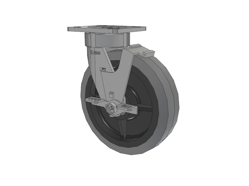 18 Series Top Plate Swivel Caster with 8 x 2 Grey Tread on Grey Core XS - Performa X-tra Soft Rubber (Flat) - Prevenz Antimicrobial Wheel and Face Brake