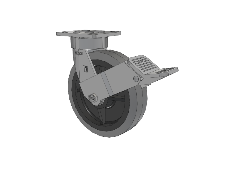 18 Series Top Plate Swivel Caster with 8 x 2 Grey Tread on Grey Core XS - Performa X-tra Soft Rubber (Flat) - Prevenz Antimicrobial Wheel and Face Brake