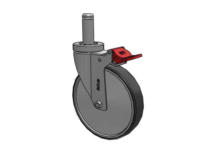 Stainless Steel Hospital Grip Ring Stem Caster with 6 x 1.25 Thermoplastic Rubber Wheel and Total Lock Brake