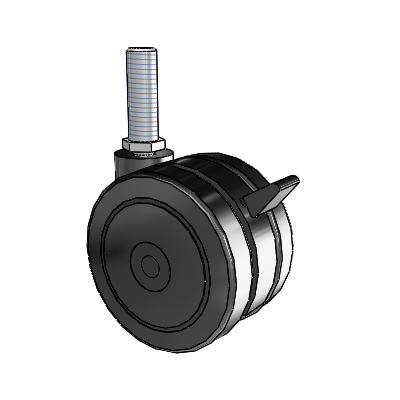 Twin Wheel Threaded Stem Swivel Caster with 3 x 1.9688 Thermoplastic Rubber Wheel and Brake