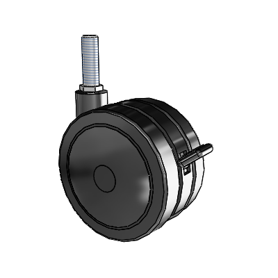 Twin Wheel Threaded Stem Swivel Caster with 4 x 2.25 Black Nylon Wheel and Brake