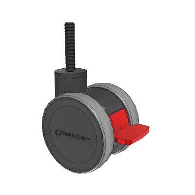 Rodízio com haste rosqueada Twist, com roda de 100 x 2 em TPU (95a) e freio Total Lock