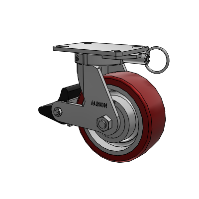 310 Series Top Plate Swivel Caster with 8 x 3 Maroon Tread on Aluminum Core AK - Crown Polyurethane (Aluminum Core) wheel and Poly Lock Brake (PLB)