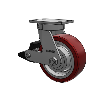 310 Series Top Plate Swivel Caster with 8 x 3 Maroon Tread on Aluminum Core AK - Crown Polyurethane (Aluminum Core) wheel and Poly Lock Brake (PLB)