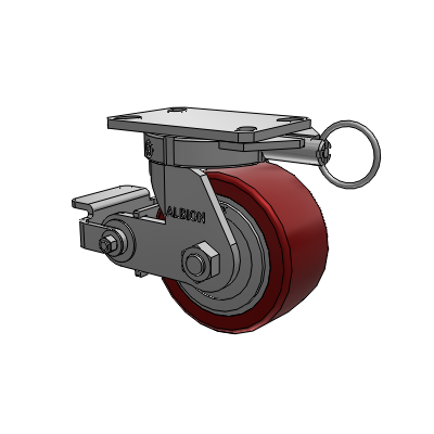Roulette pivotante à plaque supérieure de la série 310, avec bande de roulement marron 6 x 3 sur noyau en aluminium AK - Roue Crown en polyuréthane (noyau en aluminium) et frein Poly Cam (P)