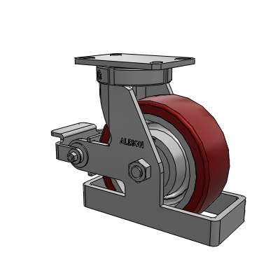 310 Series Top Plate Swivel Caster with 8 x 3 Maroon Tread on Aluminum Core AK - Crown Polyurethane (Aluminum Core) wheel and Poly Cam Brake (P)